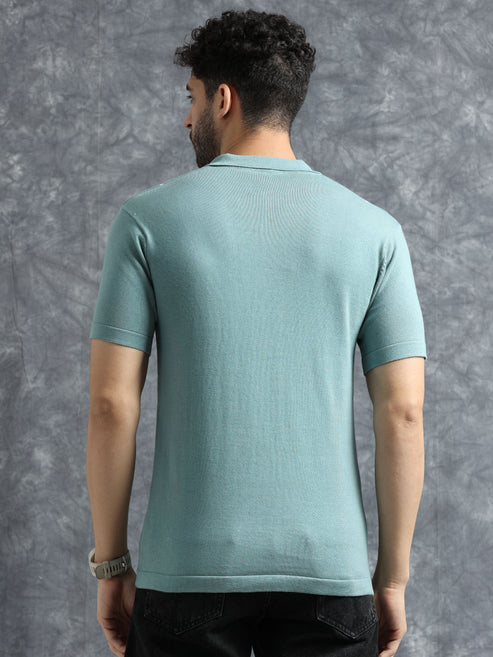 Classic Striped Polo Tee - Skyblue