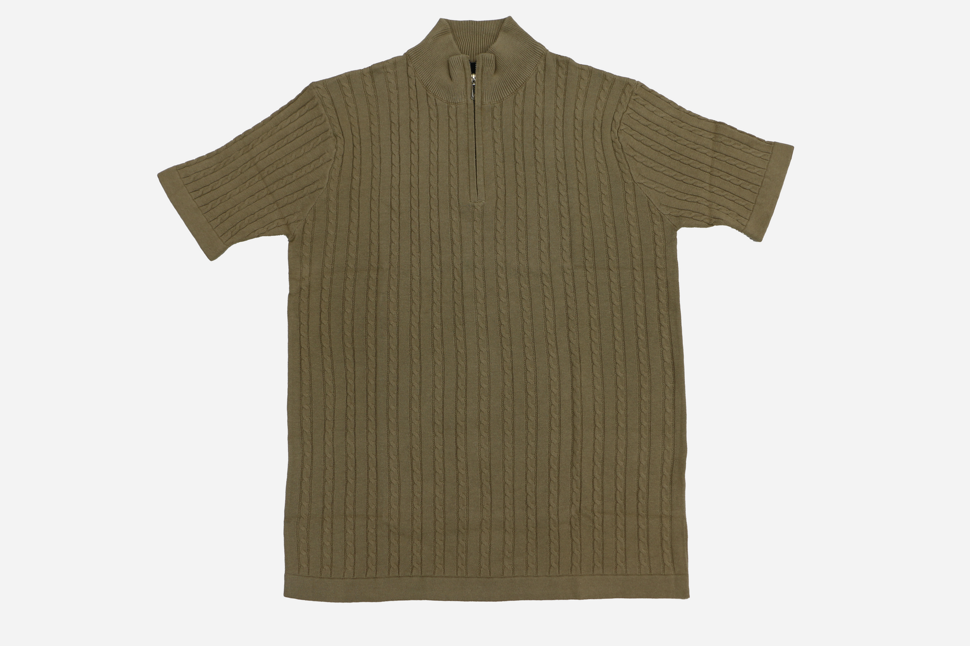 Men’s Camel Beige Cable Knit Half-Zip T-Shirt