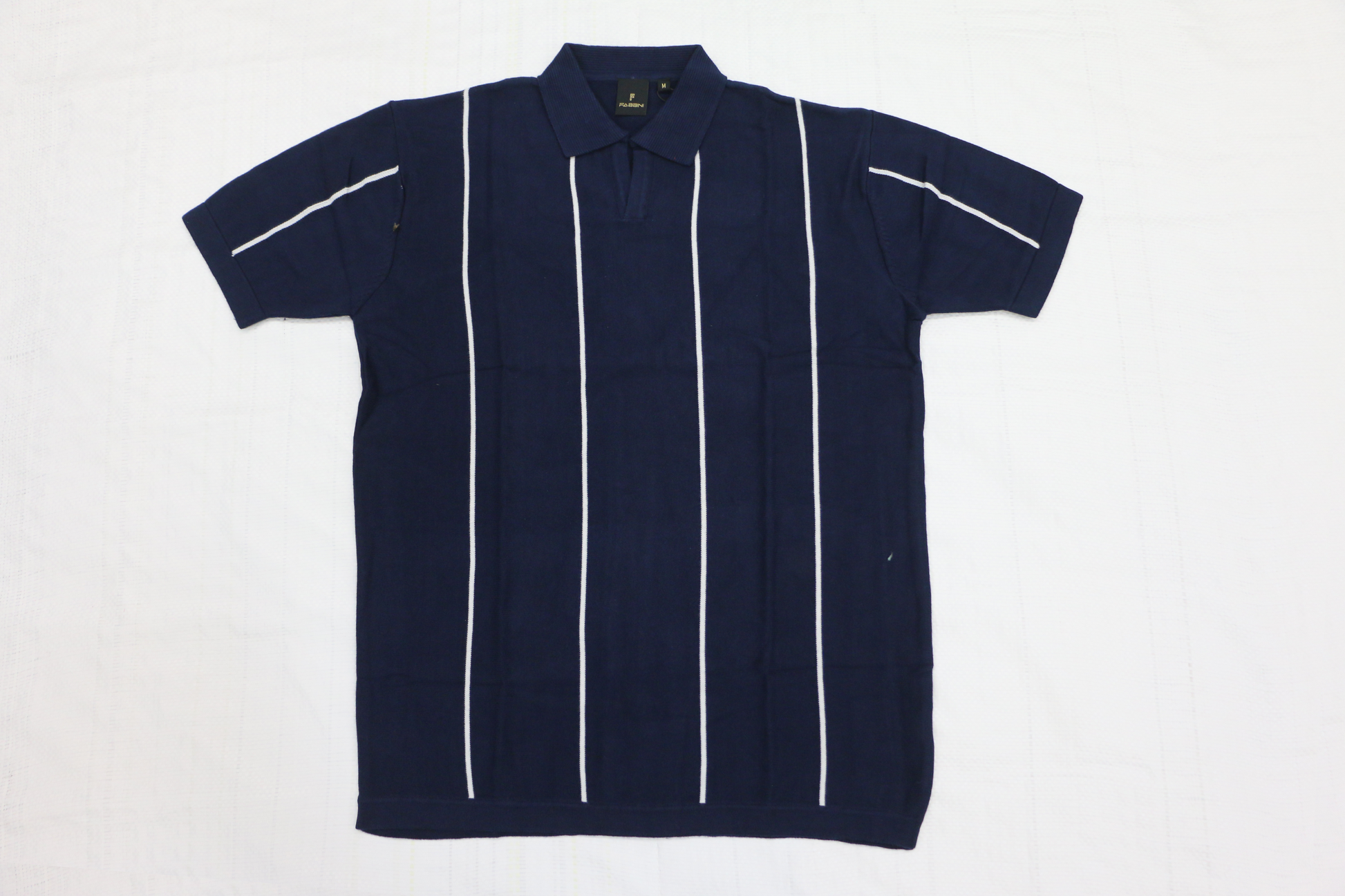 Classic Striped Polo Tee - Navy