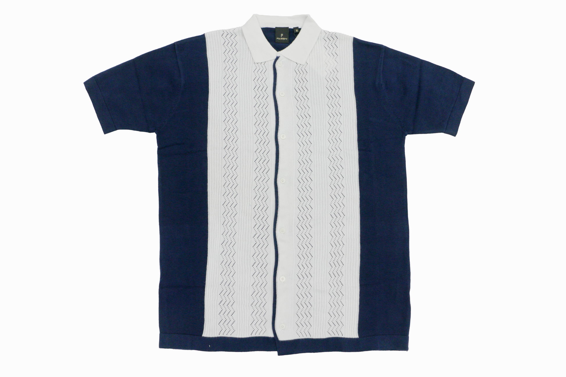 Men's Navy & White Textured Knit Polo Shirt