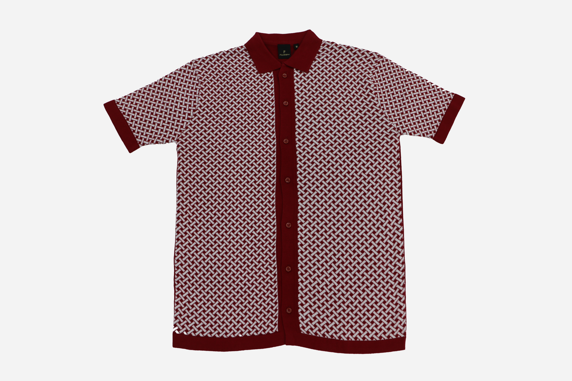 Men's Maroon Knit Polo with Geometric Pattern