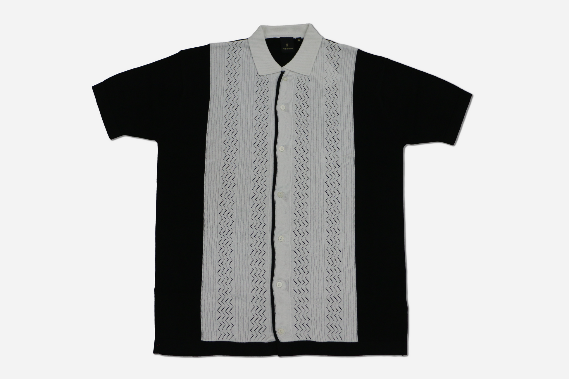 Men's Black & Ivory Textured Button-Down Polo Shirt