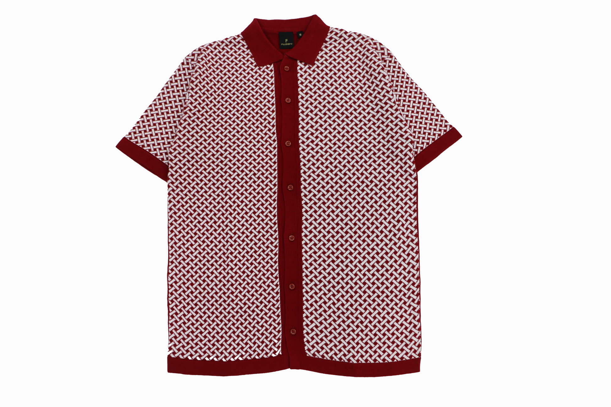 Men's Maroon Knit Polo with Geometric Pattern