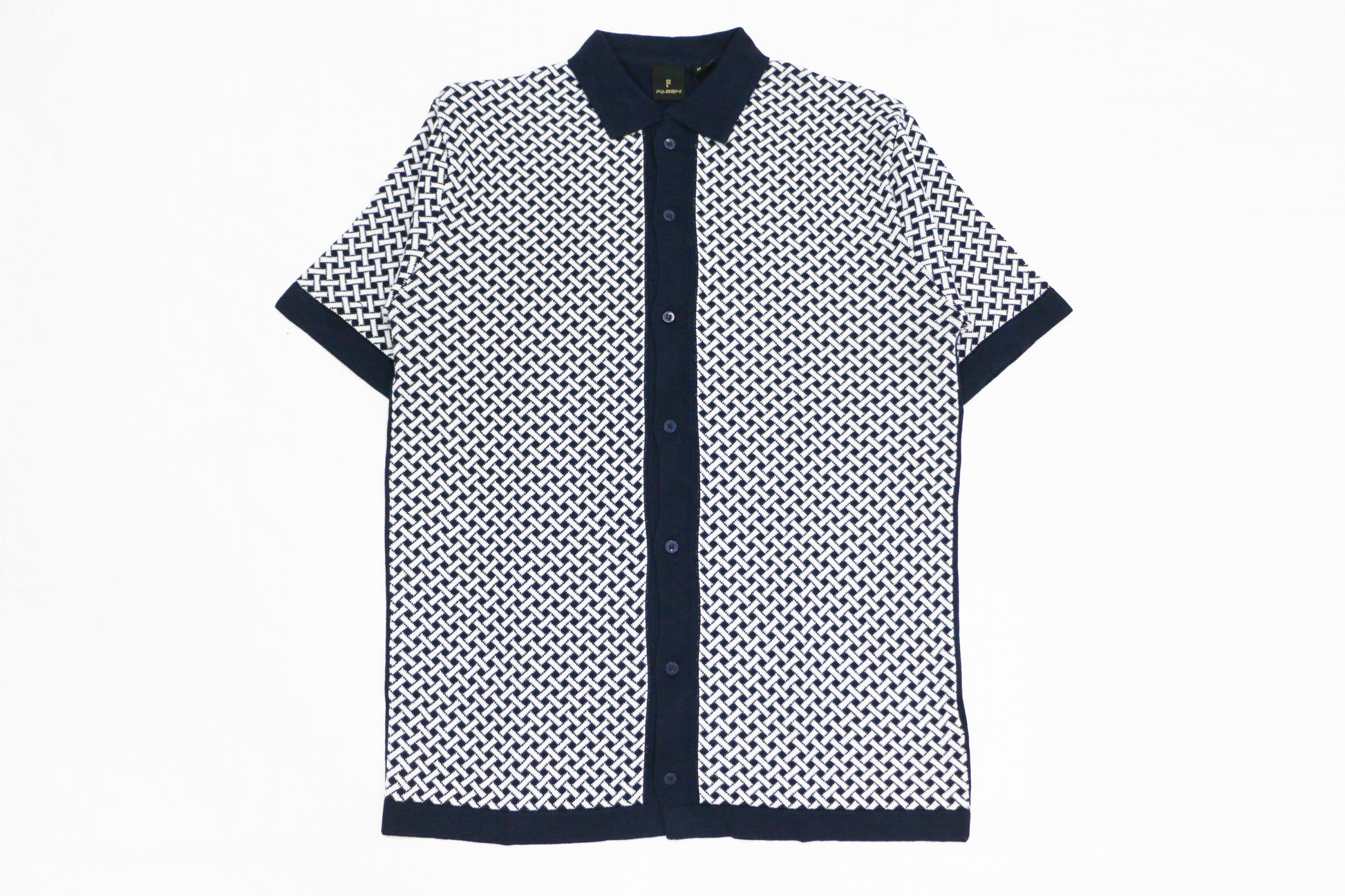 Men’s Navy Knit Polo with Geometric Weave Design