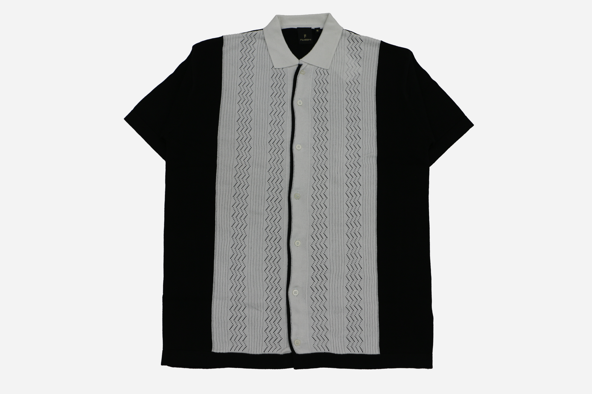 Men's Black & Ivory Textured Button-Down Polo Shirt