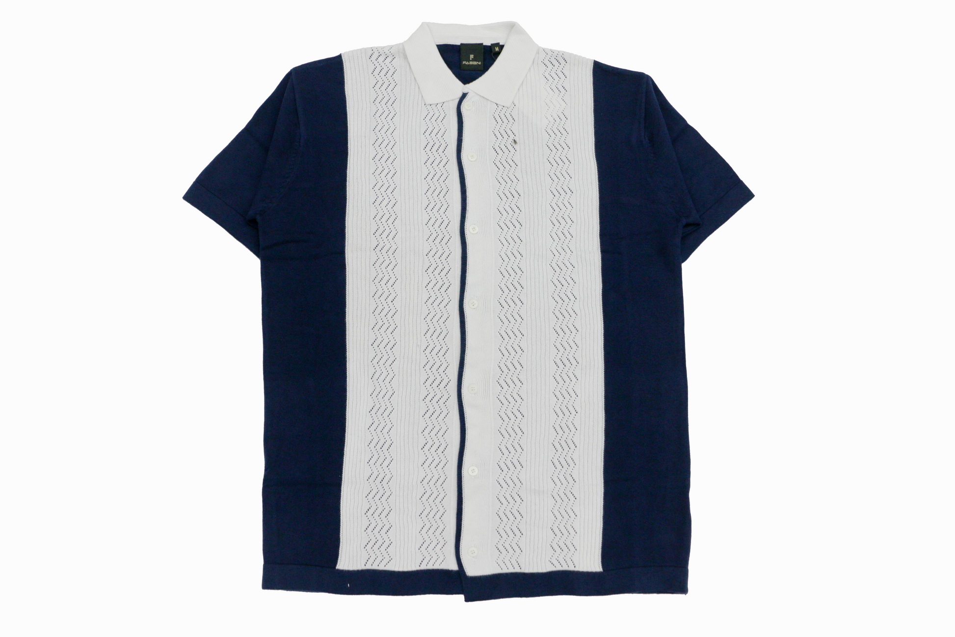 Men's Navy & White Textured Knit Polo Shirt