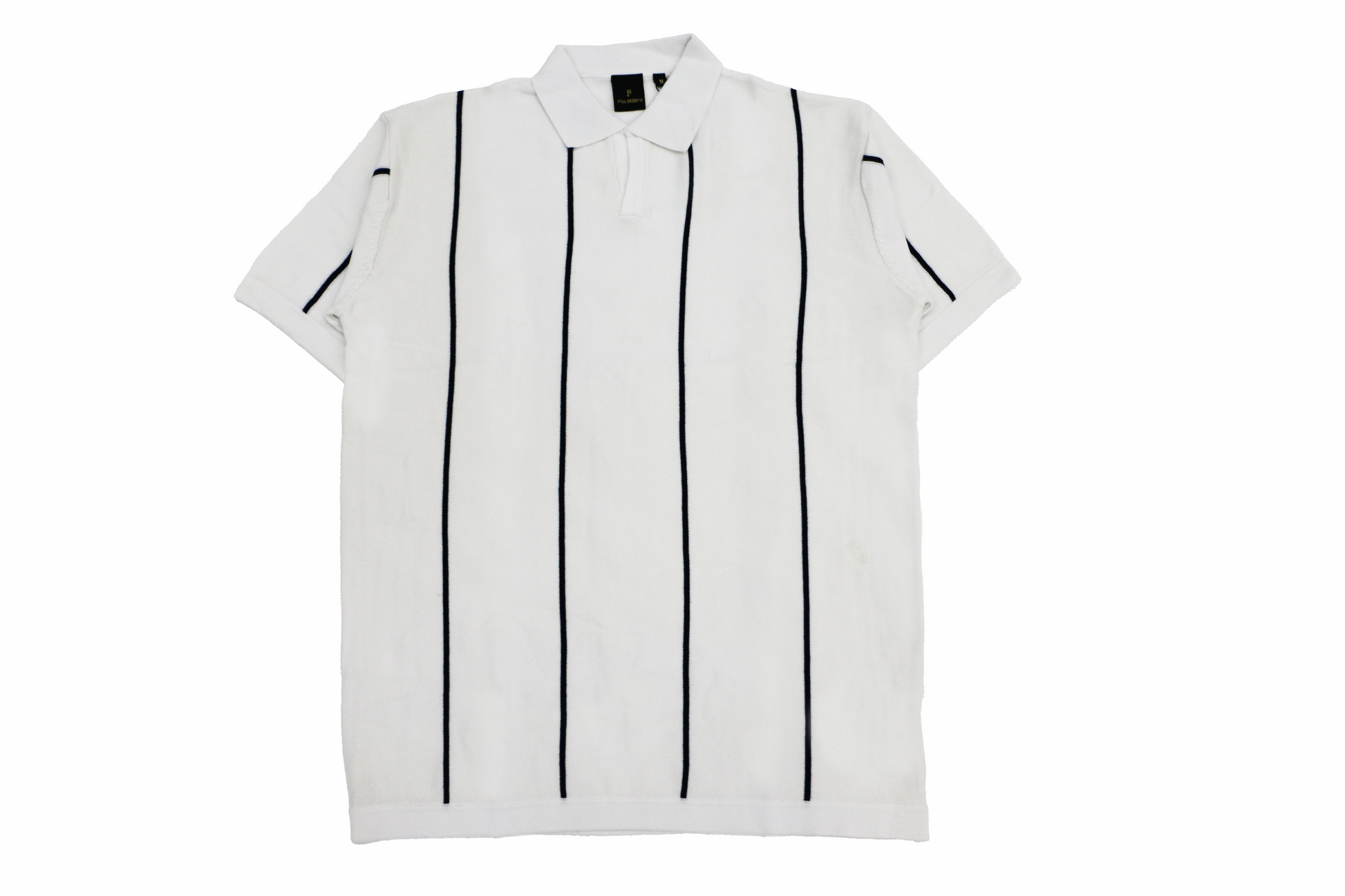 Men's White Polo Shirt with Black Vertical Stripes