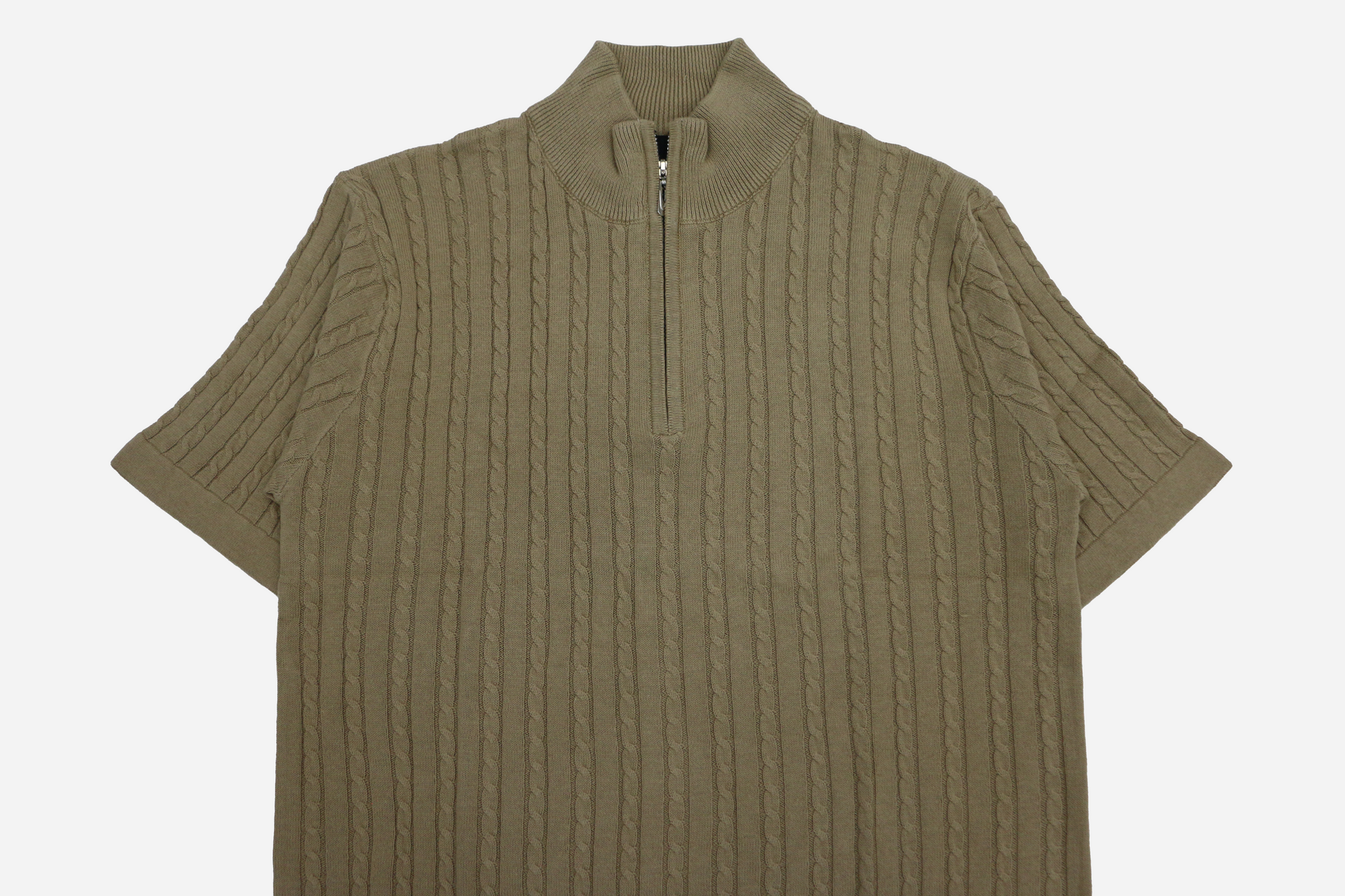 Men’s Camel Beige Cable Knit Half-Zip T-Shirt