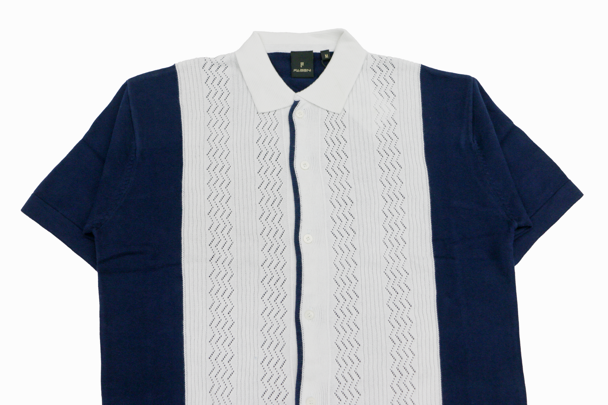 Men's Navy & White Textured Knit Polo Shirt