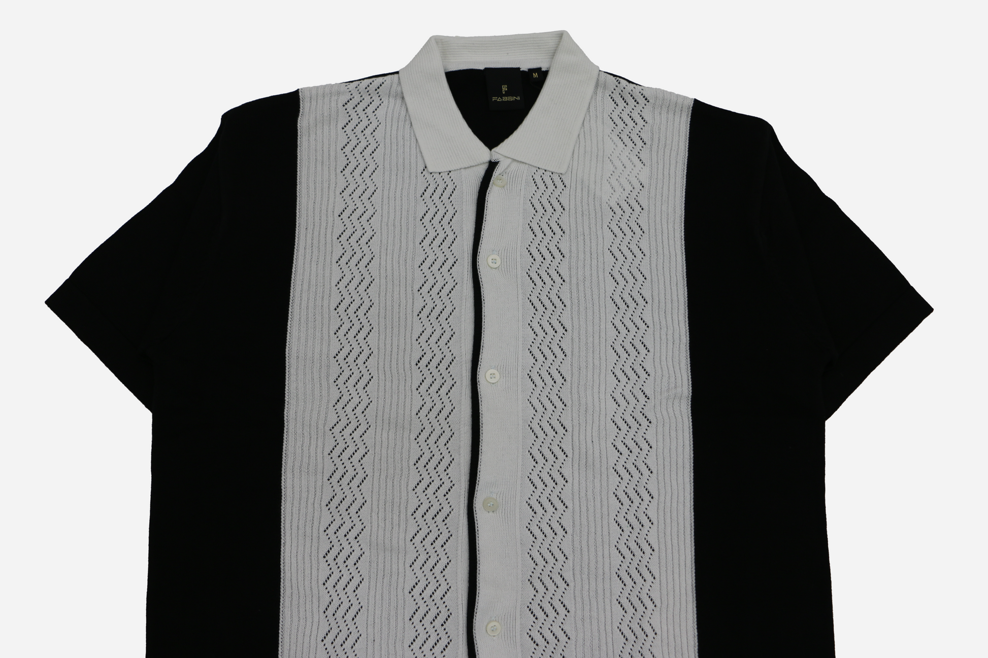 Men's Black & Ivory Textured Button-Down Polo Shirt