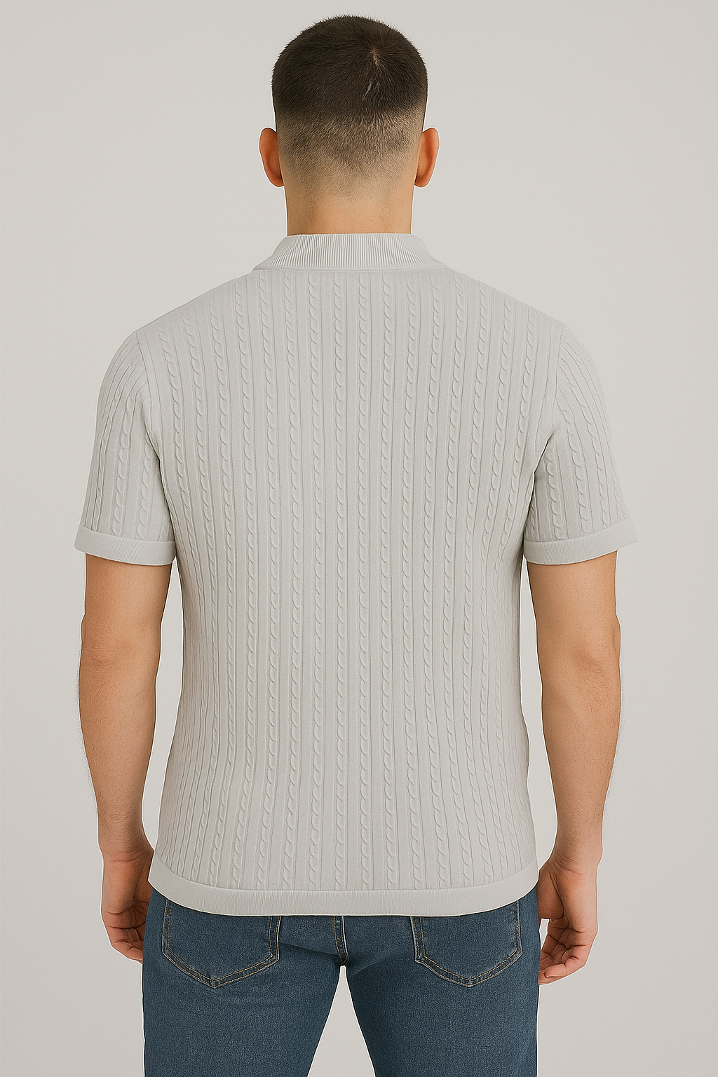 Men’s Light Grey Cable Knit Half-Zip T-Shirt