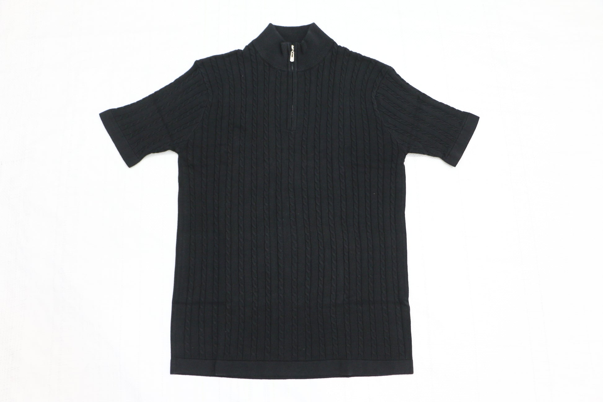 Men’s Black Cable Knit Zip-Neck T-Shirt
