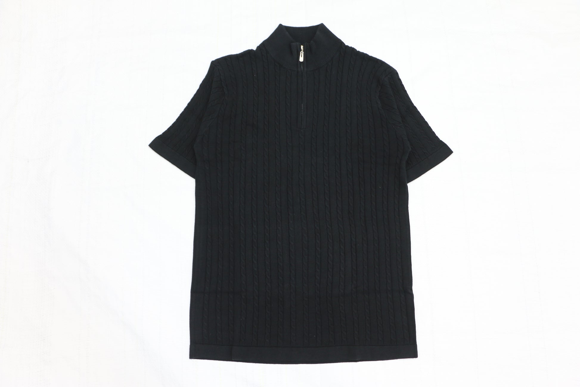 Men’s Black Cable Knit Zip-Neck T-Shirt