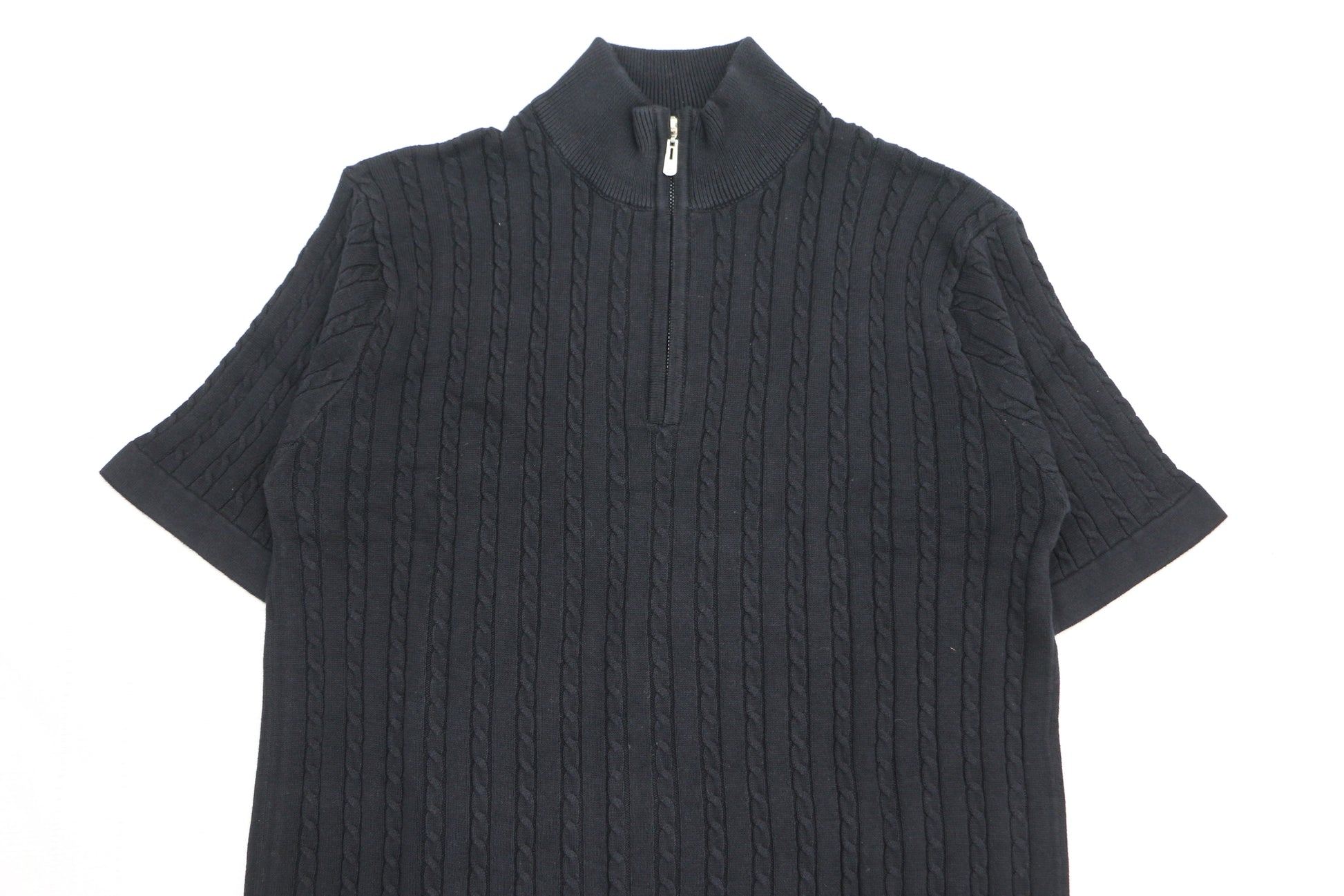 Men’s Black Cable Knit Zip-Neck T-Shirt
