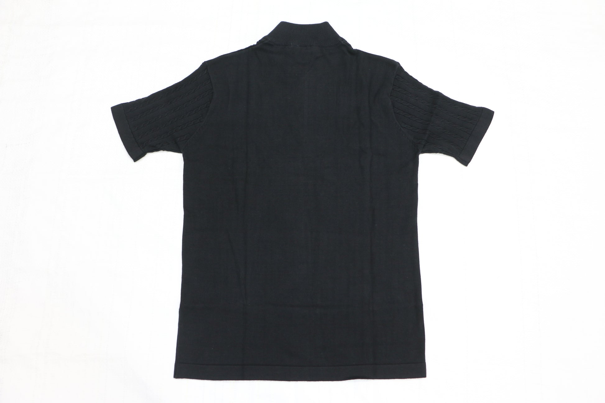 Men’s Black Cable Knit Zip-Neck T-Shirt