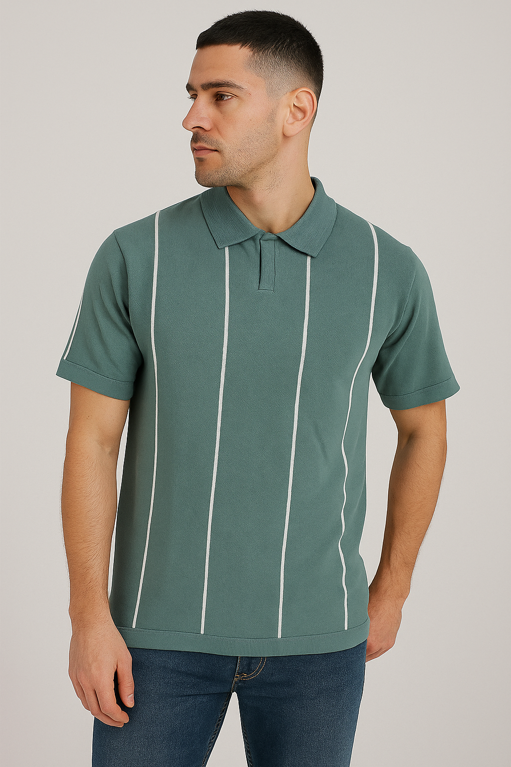 Pista Green Vertical Stripe Polo T-Shirt