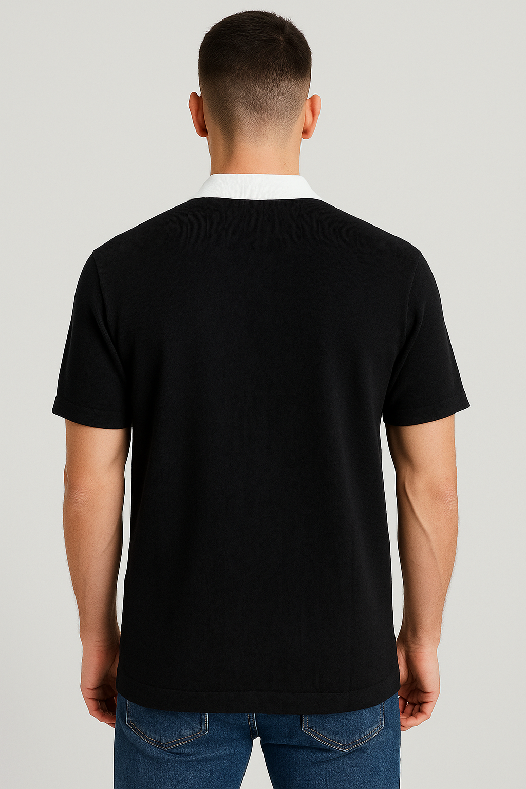 Men's Black & Ivory Textured Button-Down Polo Shirt