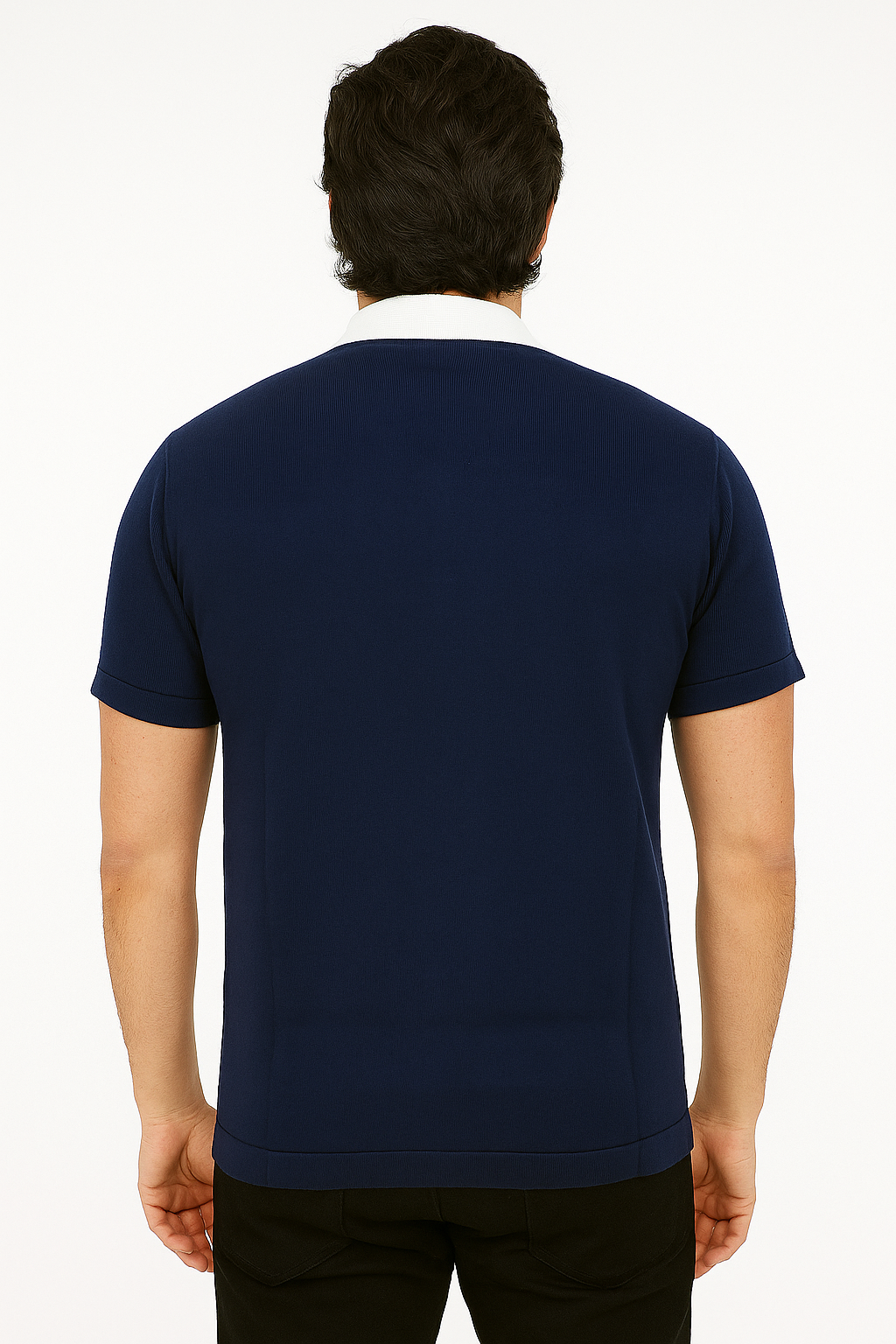 Men's Navy & White Textured Knit Polo Shirt