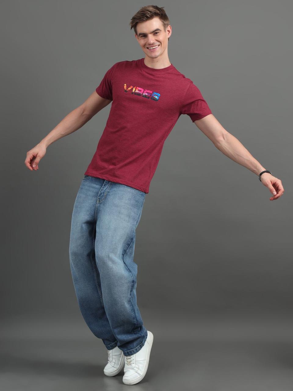 Vibe Maroon Printed Tee