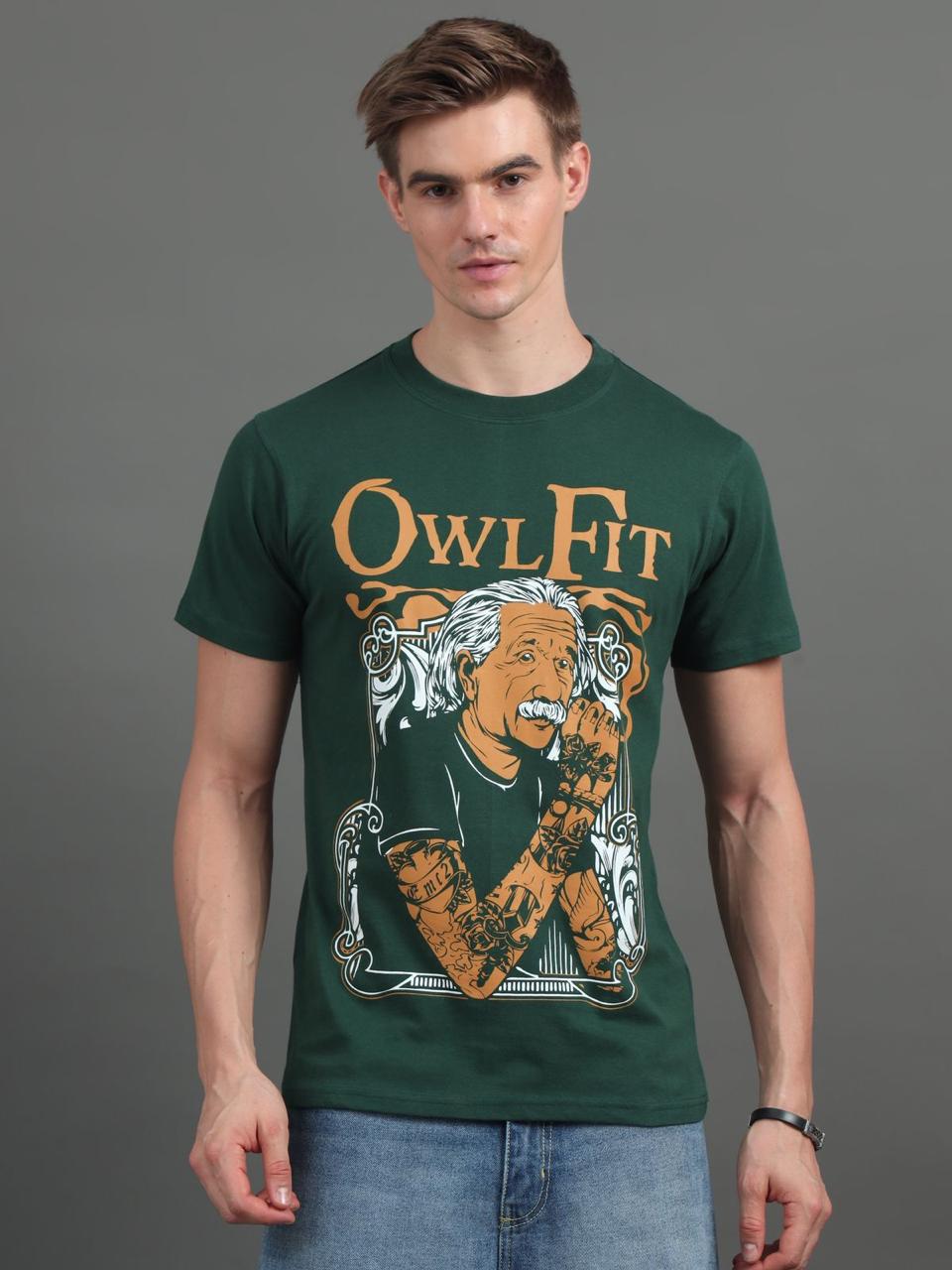 Owl Fit Dark Green Printed Tee