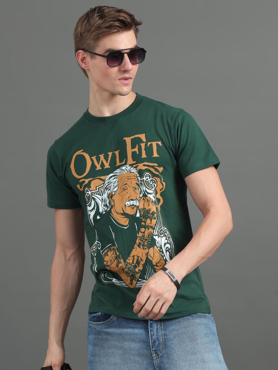 Owl Fit Dark Green Printed Tee