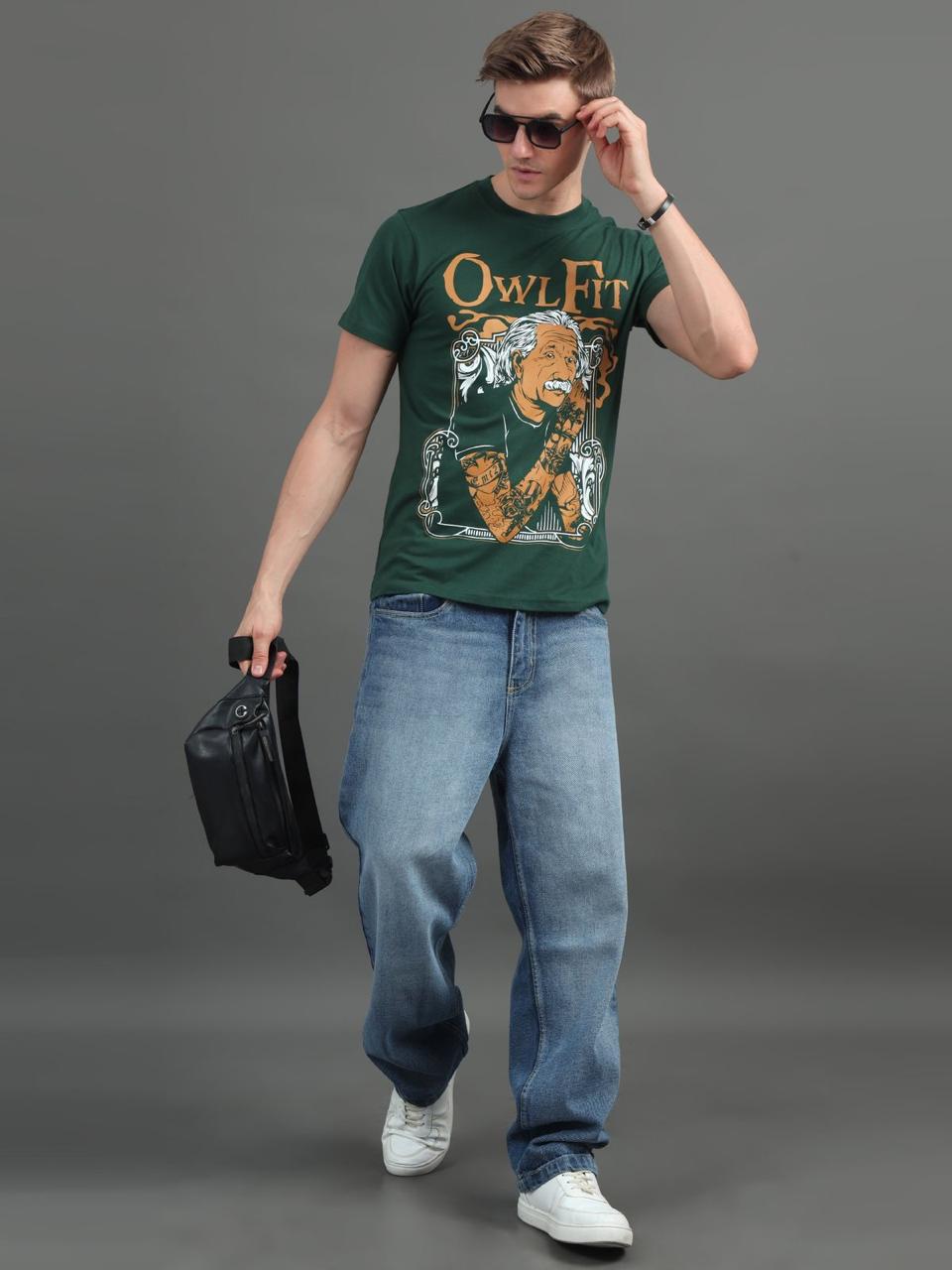 Owl Fit Dark Green Printed Tee