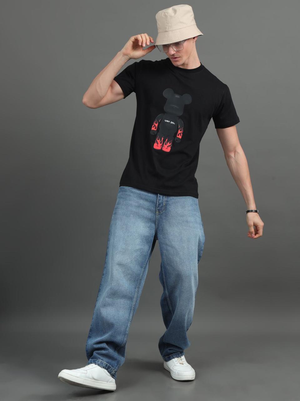 Bear Black Printed Tee