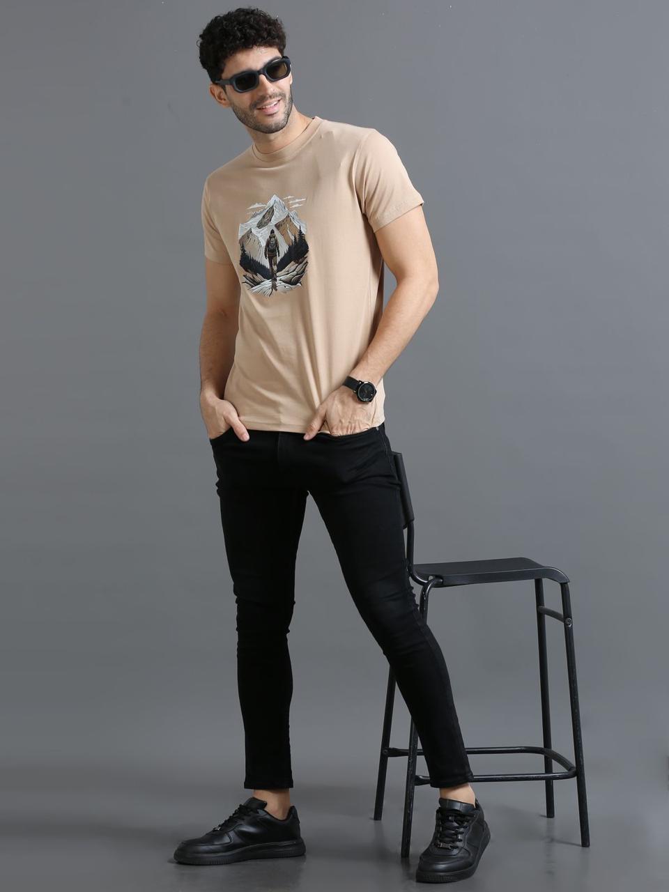 Hiking Beige Printed Tee