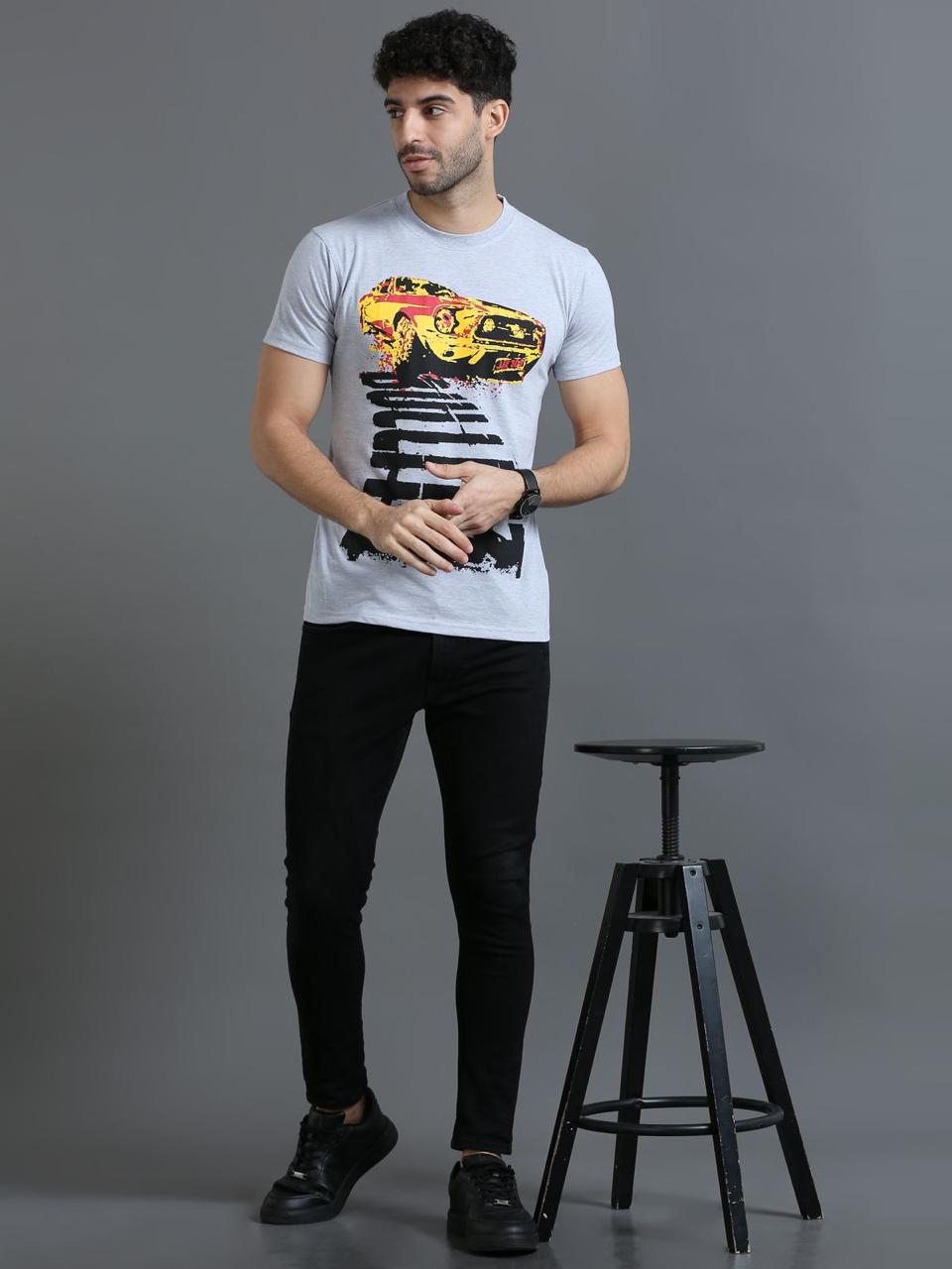 Car Grey Printed Tee
