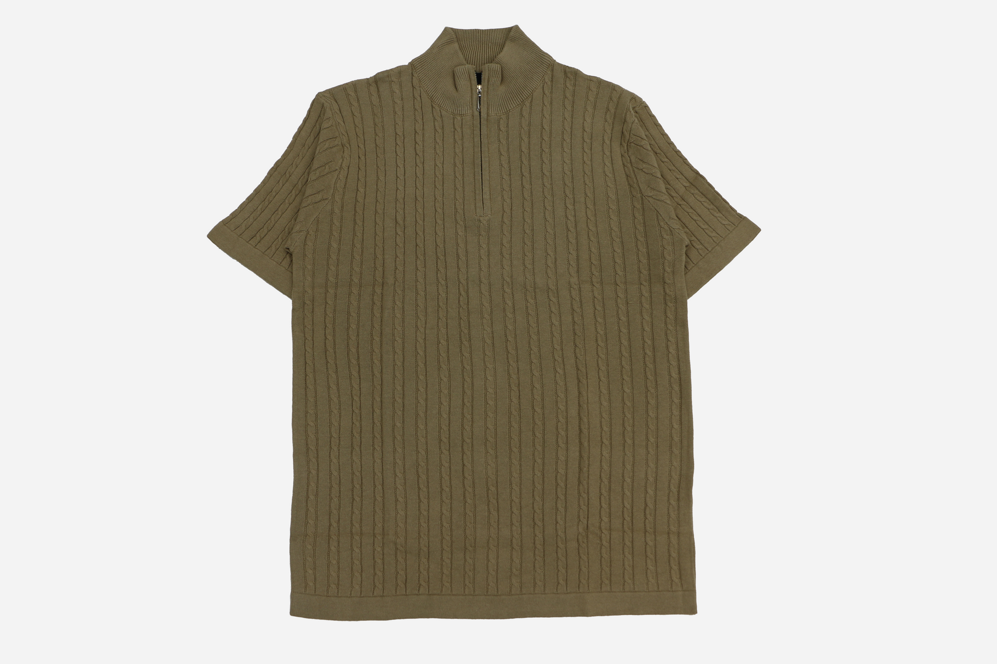 Men’s Camel Beige Cable Knit Half-Zip T-Shirt