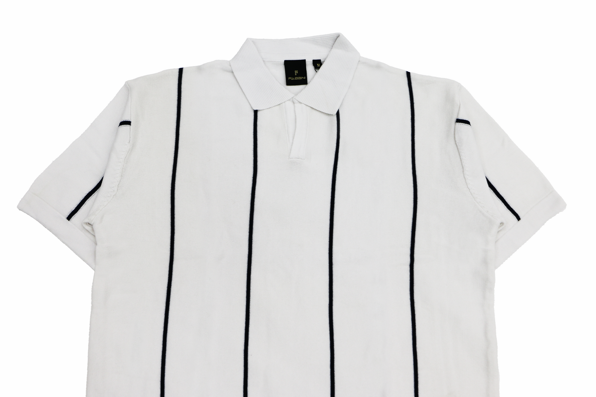 Men's White Polo Shirt with Black Vertical Stripes