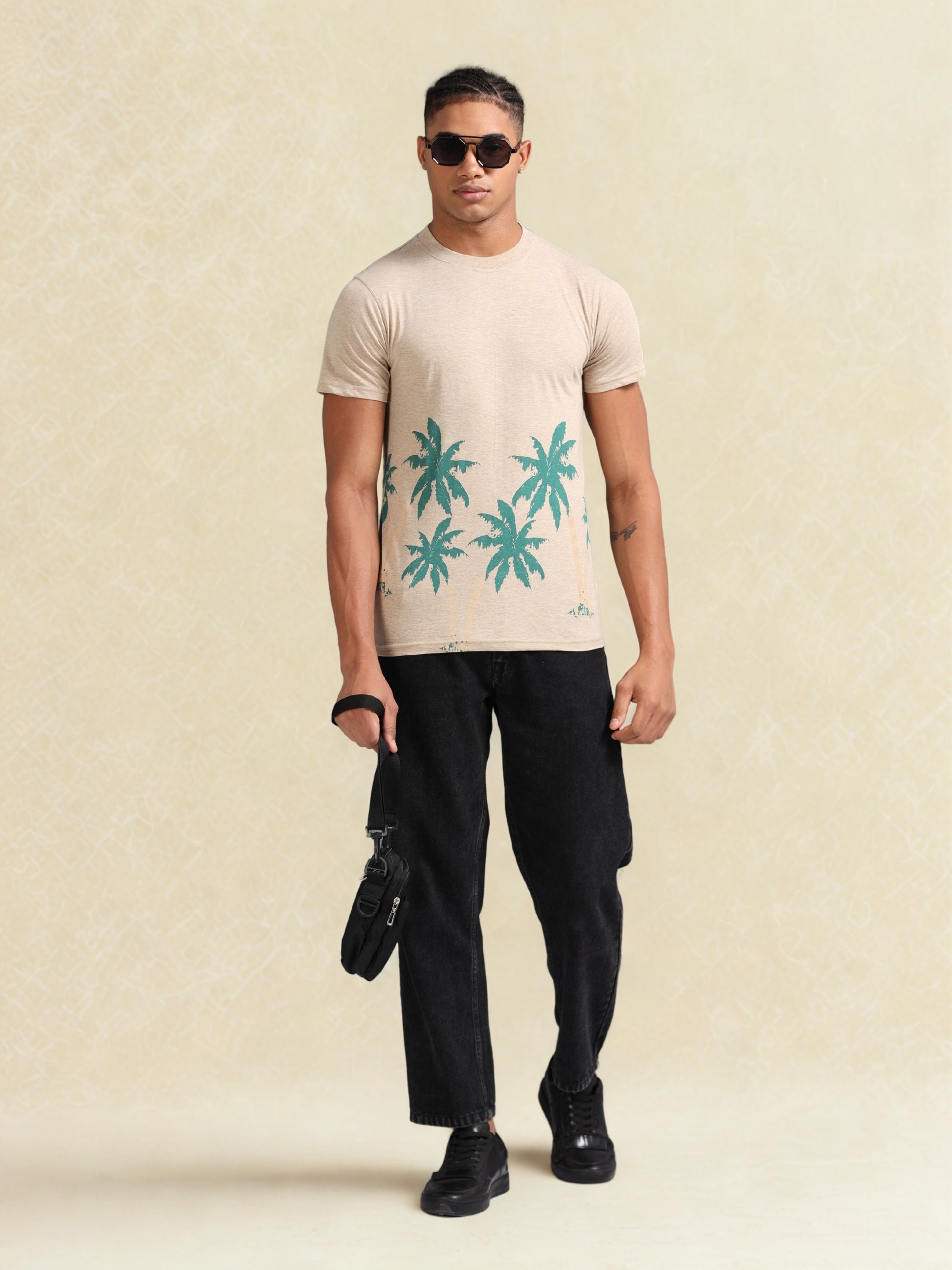 Beige Tropical Tree Printed Tee