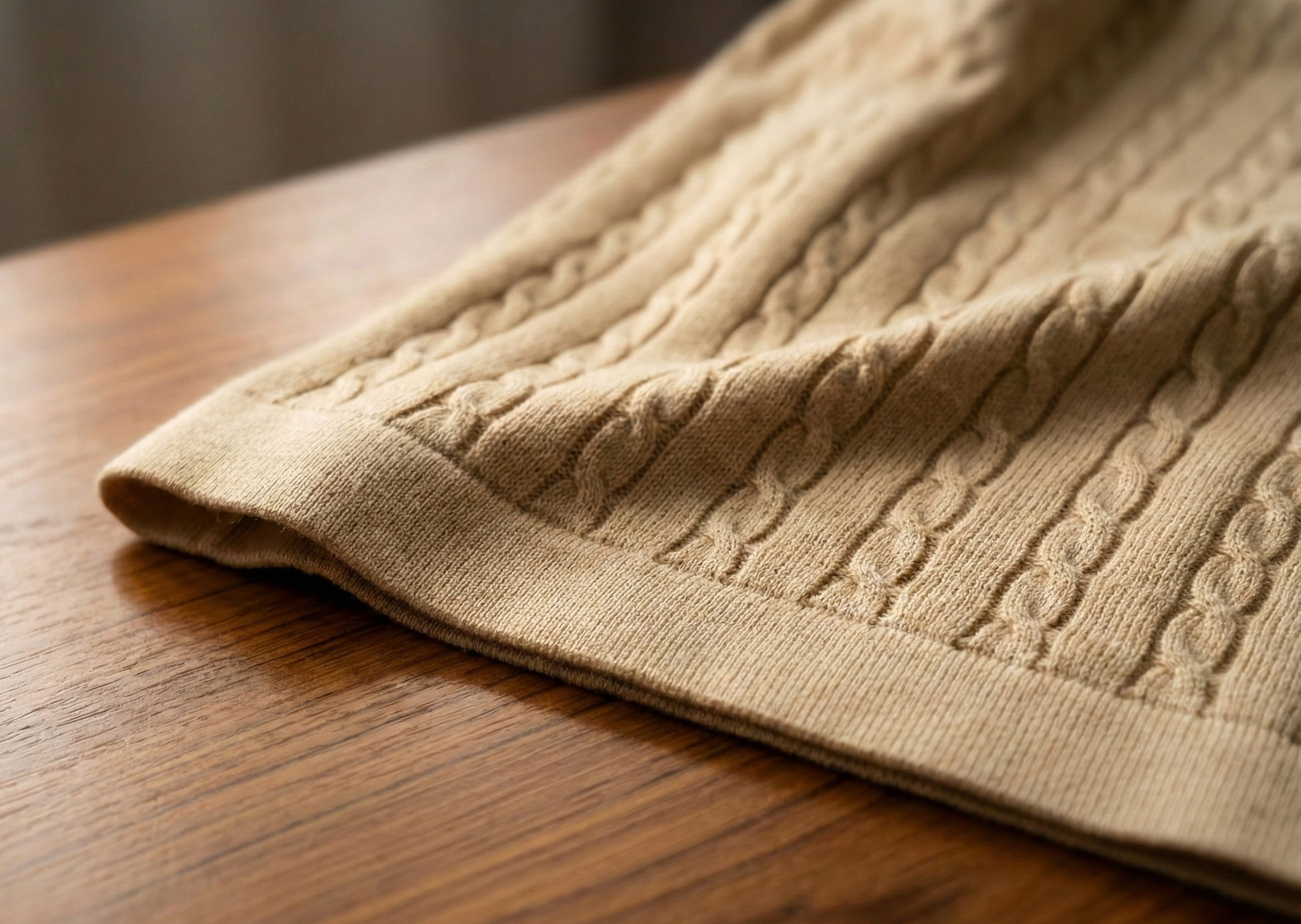 Men’s Camel Beige Cable Knit Half-Zip T-Shirt