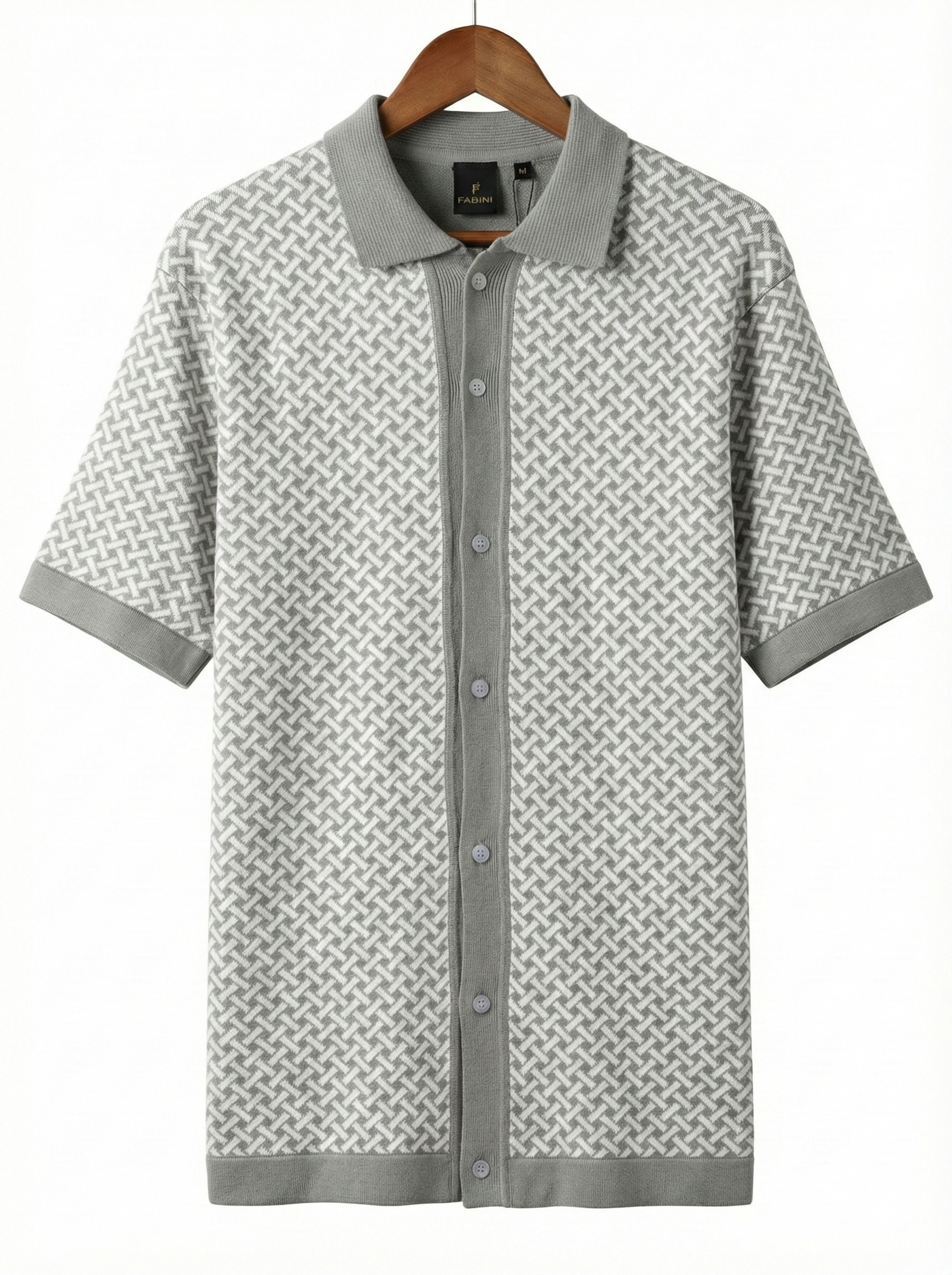 Men’s Pista Grey & White Geometric Knit Polo
