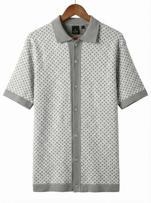 Men’s Pista Grey & White Geometric Knit Polo