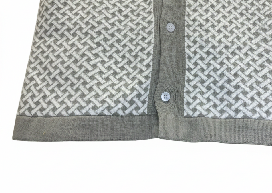 Men’s Pista Grey & White Geometric Knit Polo
