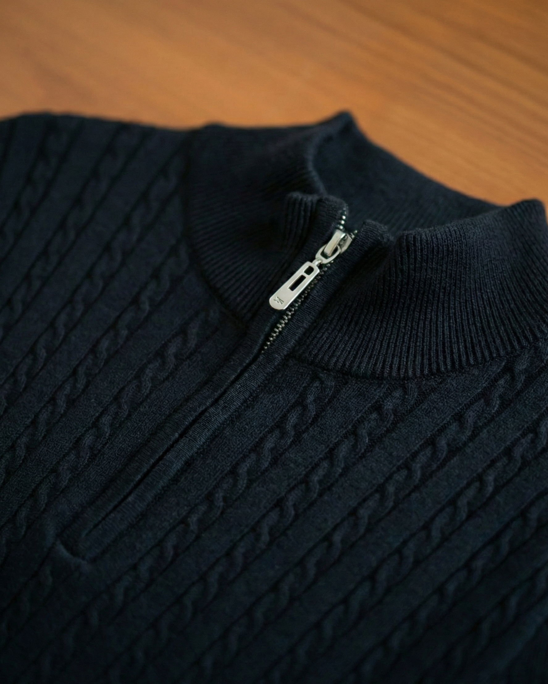 Men’s Black Cable Knit Zip-Neck T-Shirt