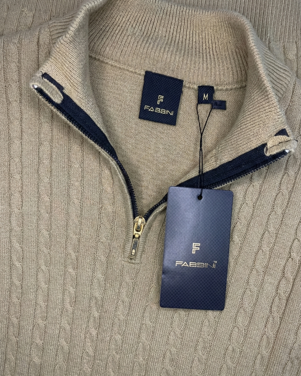 Men’s Camel Beige Cable Knit Half-Zip T-Shirt