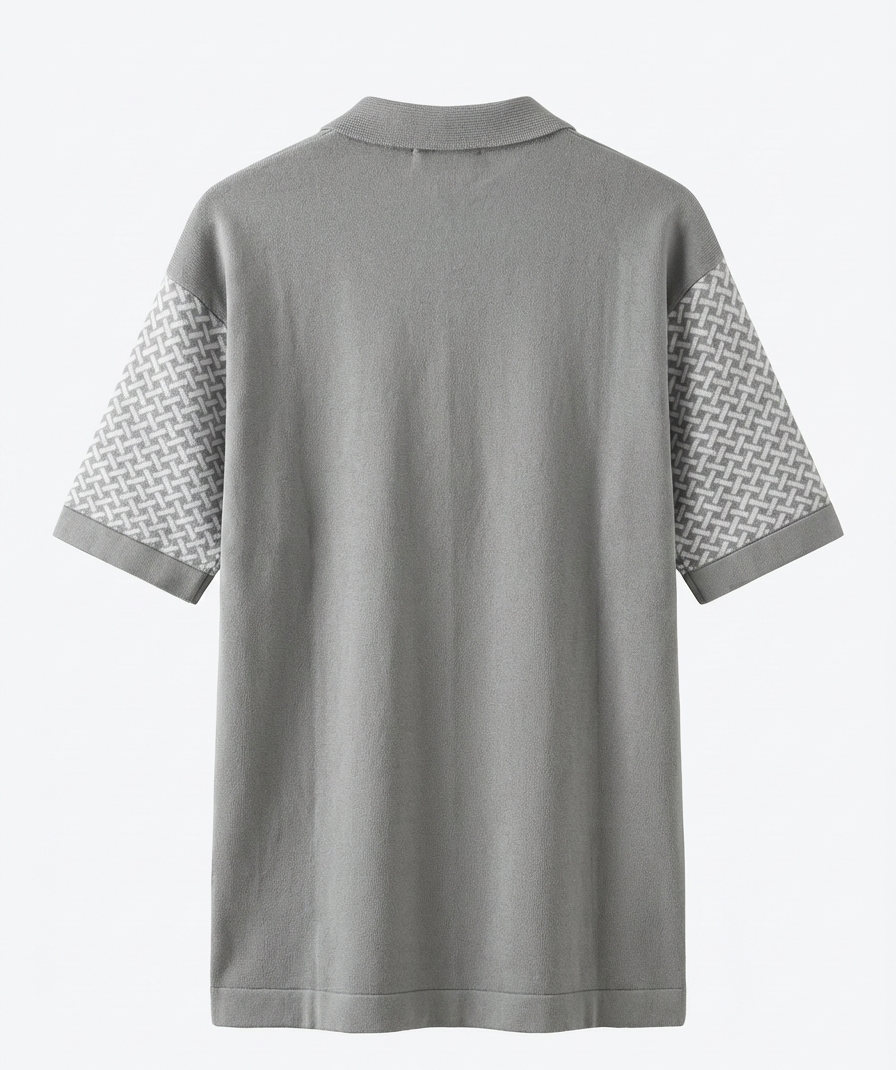 Men’s Pista Grey & White Geometric Knit Polo