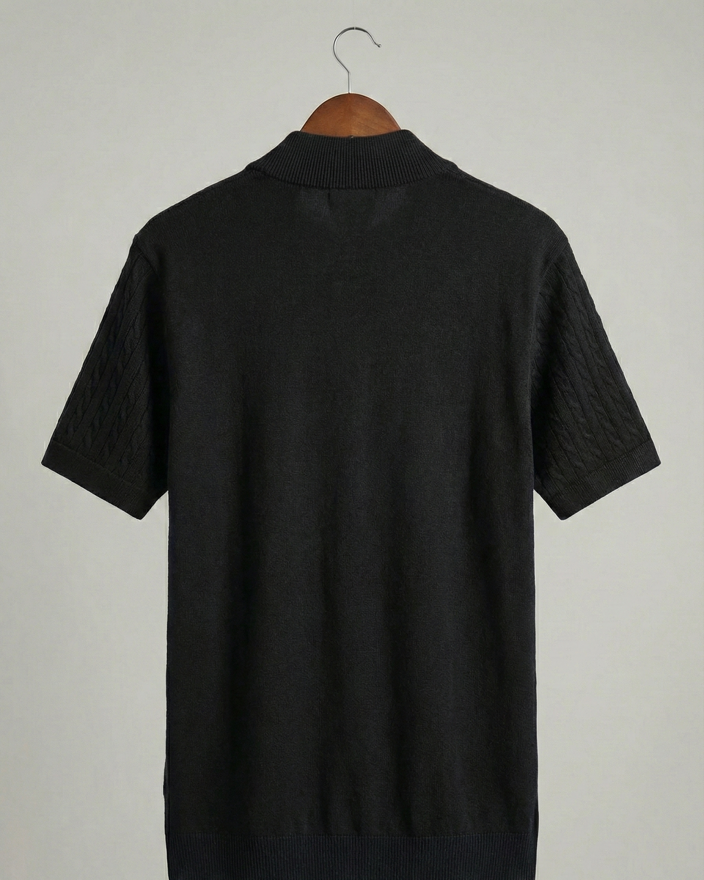 Men’s Black Cable Knit Zip-Neck T-Shirt