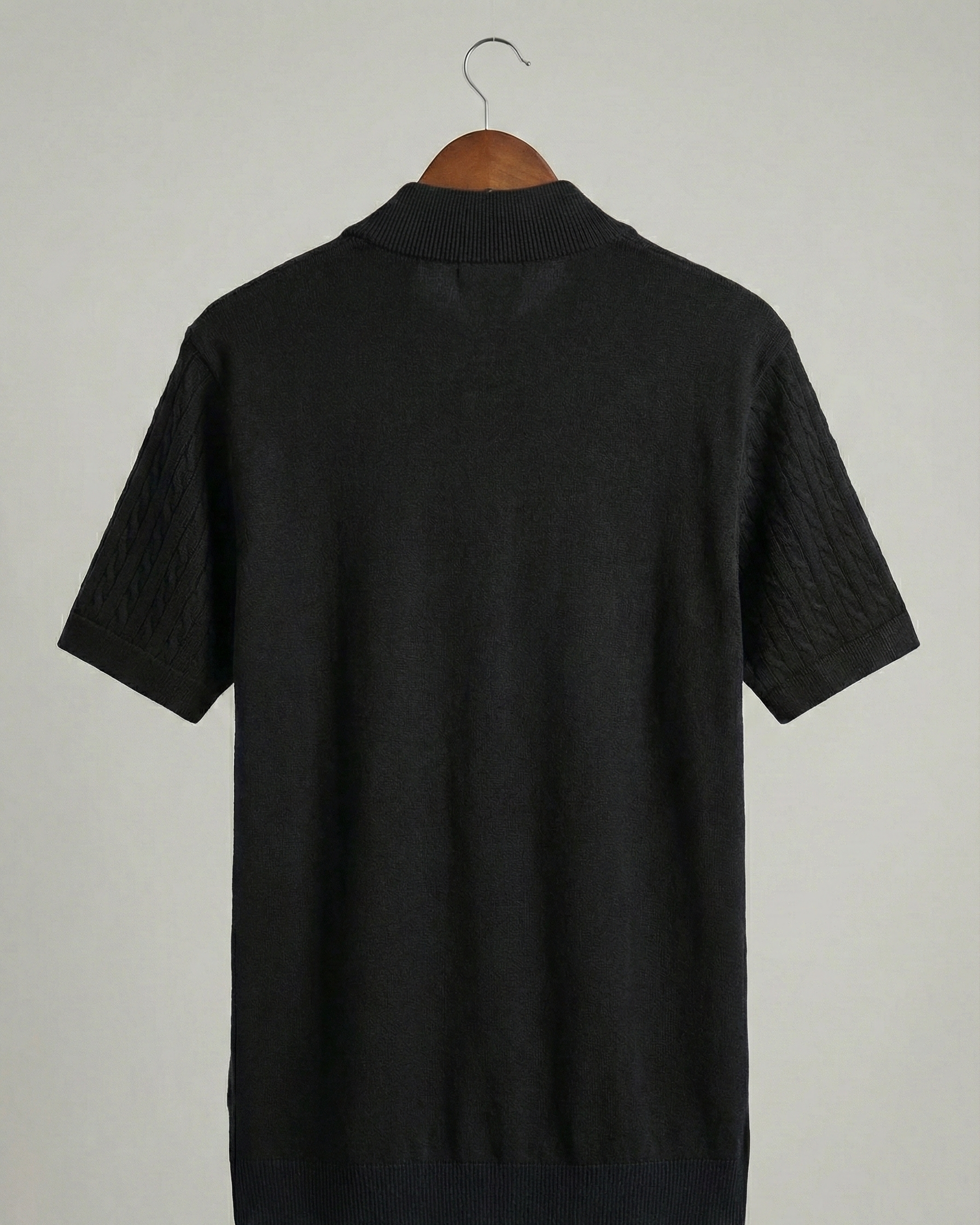Men’s Black Cable Knit Zip-Neck T-Shirt