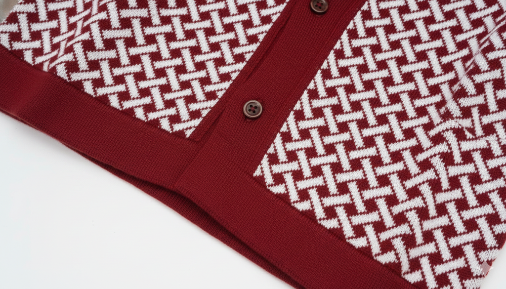 Men's Maroon Knit Polo with Geometric Pattern