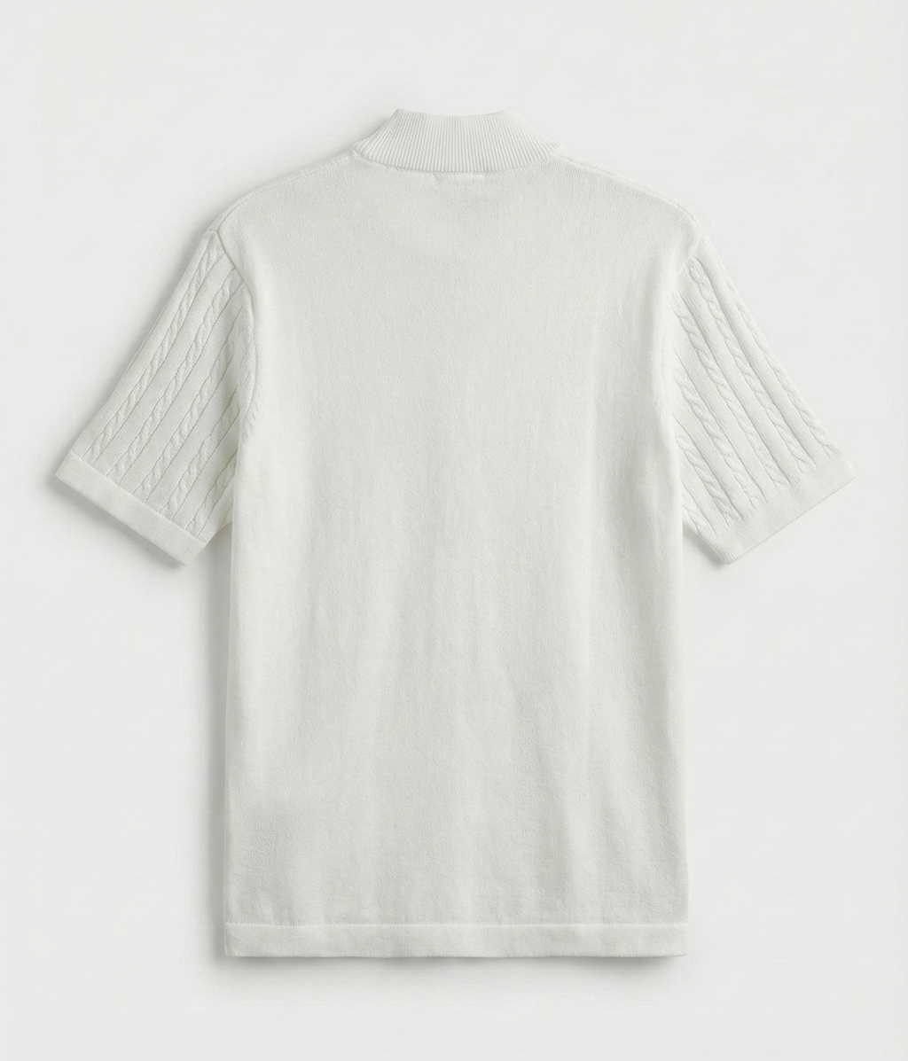 Men’s White Cable Knit Half-Zip T-Shirt