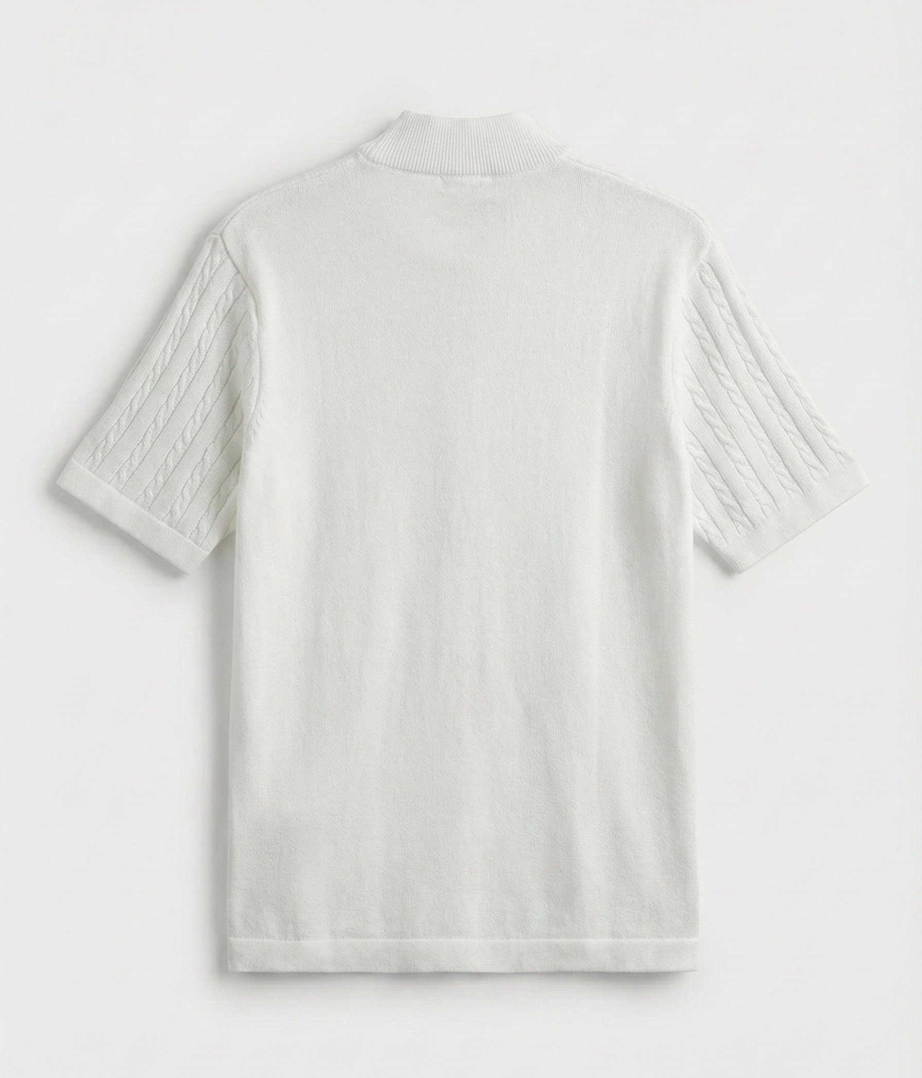 Men’s White Cable Knit Half-Zip T-Shirt