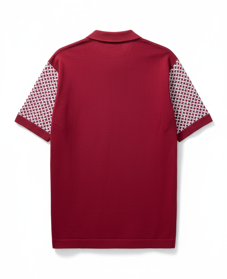 Men's Maroon Knit Polo with Geometric Pattern
