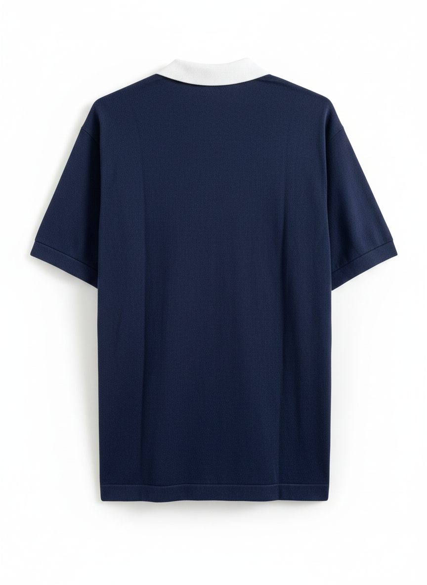 Men's Navy & White Textured Knit Polo Shirt