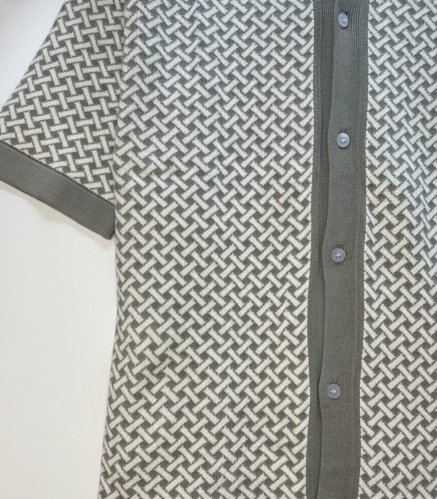 Men’s Pista Grey & White Geometric Knit Polo