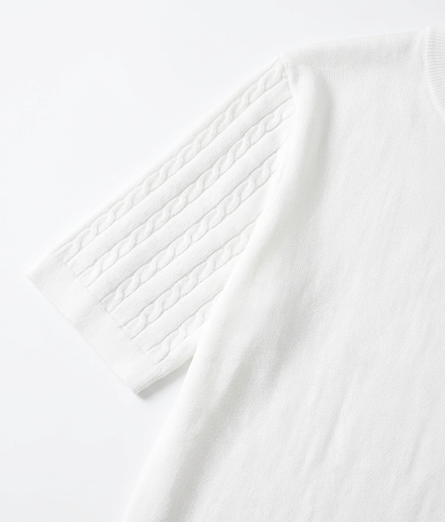 Men’s White Cable Knit Half-Zip T-Shirt