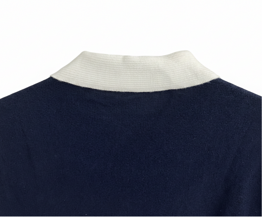 Men's Navy & White Textured Knit Polo Shirt