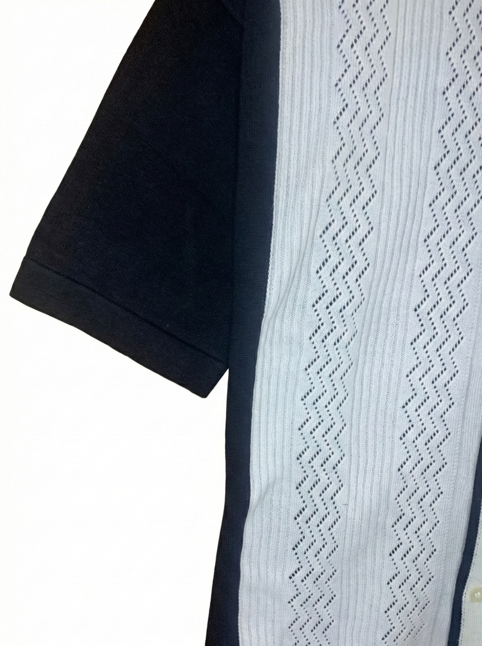 Men's Black & Ivory Textured Button-Down Polo Shirt